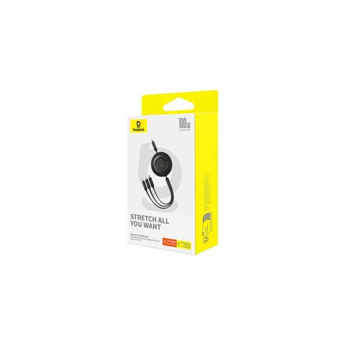 CABO USB-C (M) P/ USB-C/M/L 1.1M 3-IN-1 100W RETRATIL BASEUS