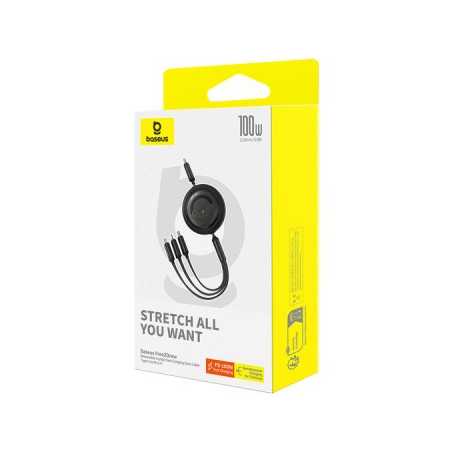 CABO USB-C (M) P/ USB-C/M/L 1.1M 3-IN-1 100W RETRATIL BASEUS