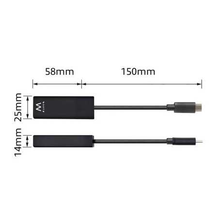 ADAPTADOR EWENT USB-C PARA RJ45 GIGABIT PRETO