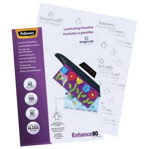 BOLSAS PARA PLASTIFICAR FELLOWES BRILHO 80MIC A3 PACK.100