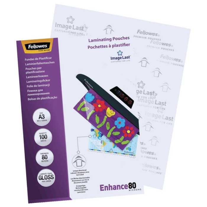 BOLSAS PARA PLASTIFICAR FELLOWES BRILHO 80MIC A3 PACK.100