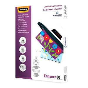 BOLSAS PARA PLASTIFICAR FELLOWES BRILHO 80MIC A3 PACK.100