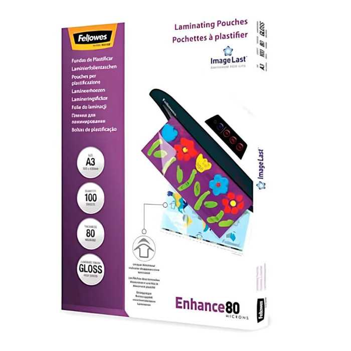 BOLSAS PARA PLASTIFICAR FELLOWES BRILHO 80MIC A3 PACK.100